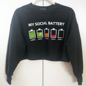Cute Social Battery Cropped Top Sweatshirt